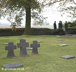 One of the sets of triple basalt-lava crosses in Langemark cemetery.