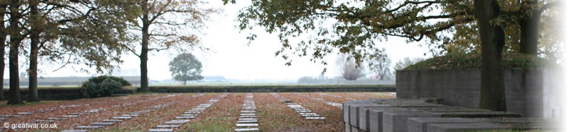 View of the cemetery looking north-west. One of the original German battlefield bunkers incorporated into the architecture of the cemetery is on the right of the photograph.