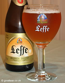 Glass of Leffe Belgian beer.