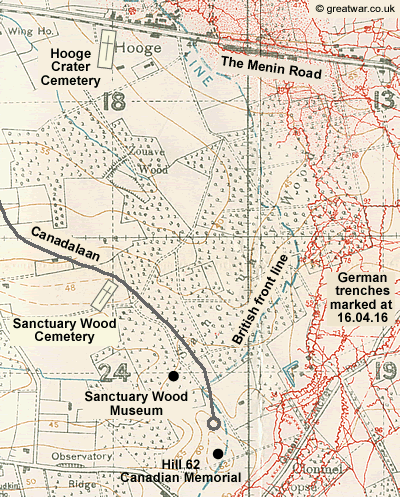 British Army trench map 28 N.W.4 (Edition 6A) with trenches corrected to 16-4-16, scale 1:10,000