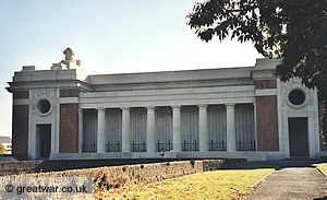 View of the loggia on the north side of the Menin Gate Memorial, Ypres.