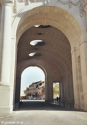 View through the Hall of Memory from the western entrance of the Menin Gate, Ypres.