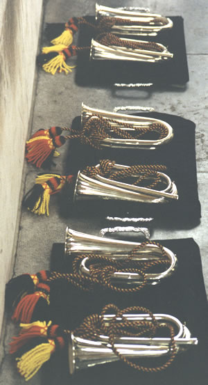 Six bugles presented to the Last Post Association by the Royal Corps of Transport in 1992.