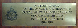 Plaque of Remembrance to the Royal Army Service Corps in St Georges Memorial Church, Ieper
