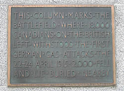 Inscription on the Canadian St. Julien Memorial at Vancouver Corner.