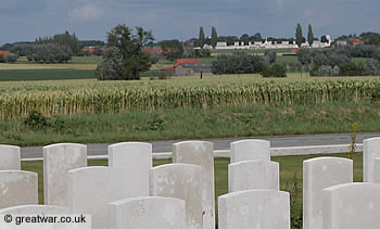 Looking towards Tyne Cot Cemetery from Dochy Farm New British Cemetery.