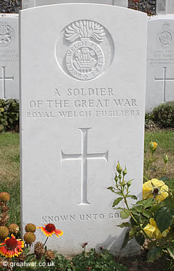 An Unknown Soldier identified only as serving with the Royal Welch Fusiliers at Tyne Cot cemetery.