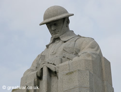 Sculpture of a soldier with reversed arms at Vancouver Corner.