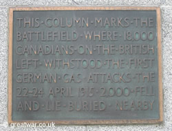 Inscription on the Canadian St. Julien Memorial at Vancouver Corner.