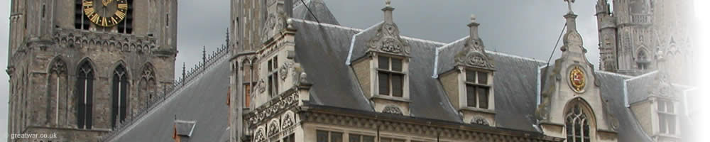 Detail of the Cloth Hall (Lakenhalle) in Ieper (Ypres), Belgium.