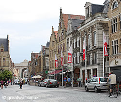 Shops and cafes on the Grote Markt in Ypres.