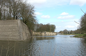 The moat and ramparts in the south-east corner of Ypres.