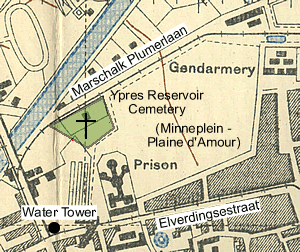 Trench map showing Ypres reservoir north cemetery