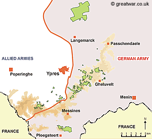 Map of the line reached by the German Army in its advance during its 1918 Spring Offensive.