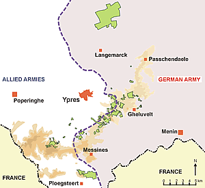 Map of the Ypres Salient showing the Front Line in May 1915.