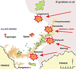 First encounter between the Allies and the German Army east of Ypres, October 1914.